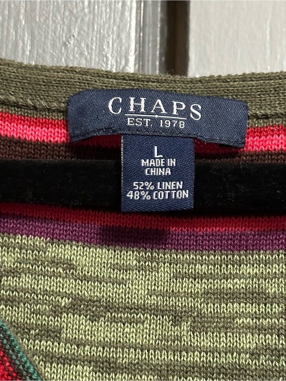 Chaps Olive Green Multicolor Striped Wrap-Front Tank(does not open) - Picture 3 of 6